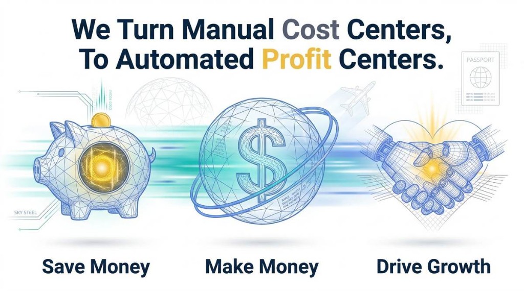 We turn manual cost centers to automated profit centers. Save money, make money, drive growth.