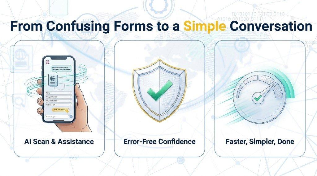 From Confusing Forms to a Simple Conversation , AI Scan & Assistance, Error-Free Confidence, Faster Simpler Done