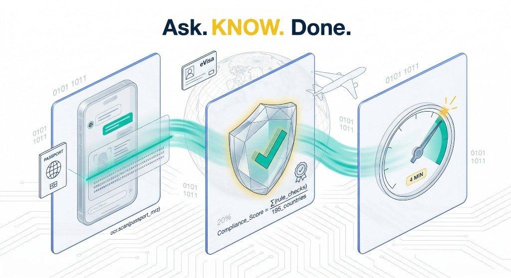 Ask. KNOW. Done. , Smart chat and passport scanning flow