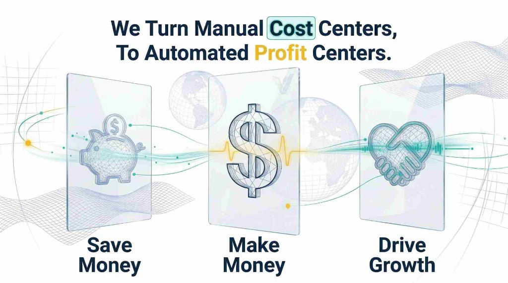 We turn manual cost centers to automated profit centers. Save money, make money, drive growth.