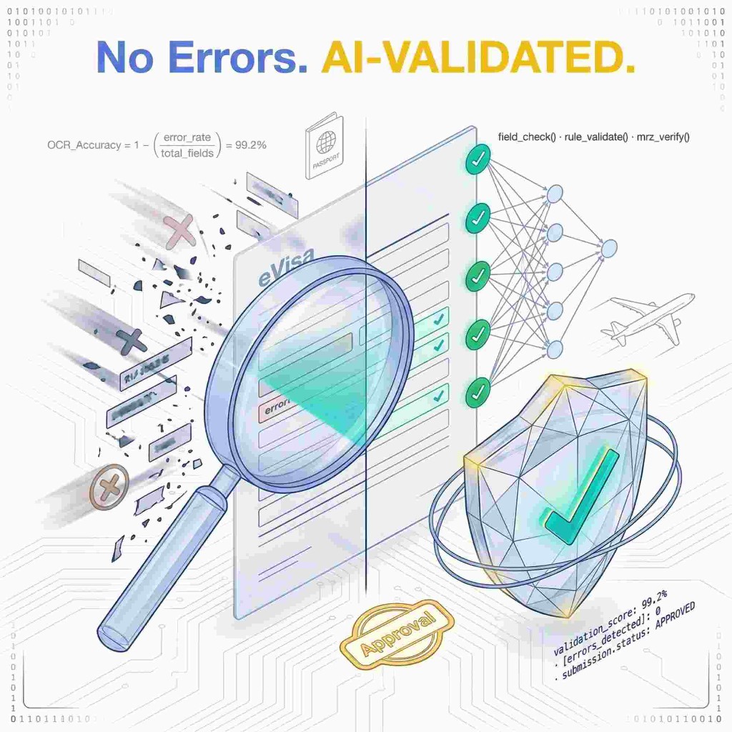 No Errors. AI-VALIDATED. eVisa form validation with OCR and approval
