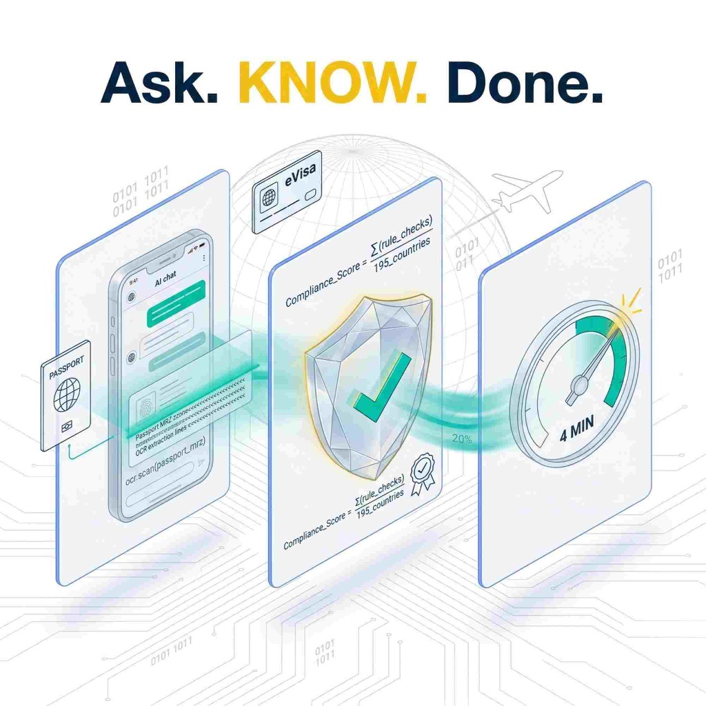 Ask. KNOW. Done. Visa compliance workflow: ask, know, done in 4 minutes